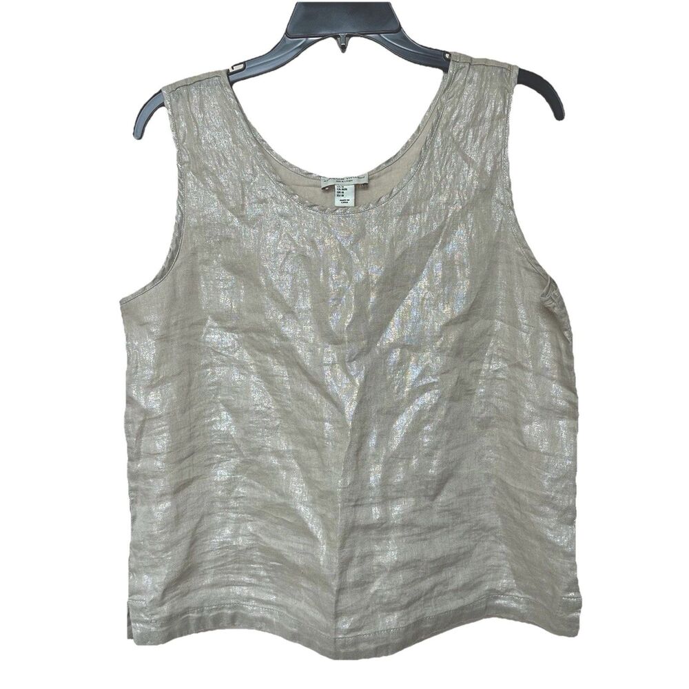 Linen Adrienne Vittadini Women's Top Med Sleeveless Metallic Shimmer Neutral